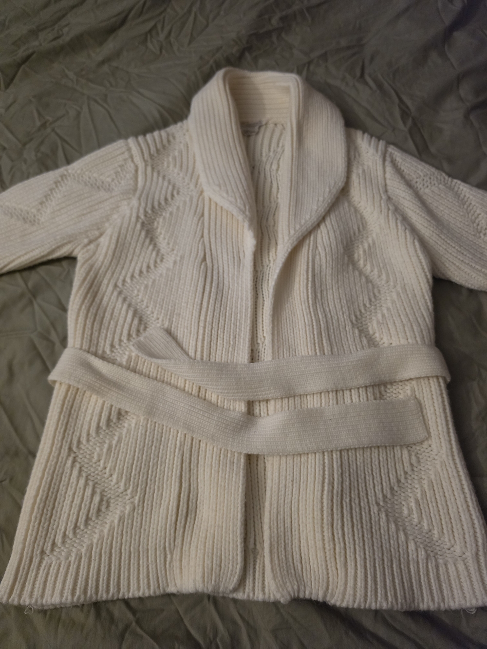 Vintage Wedgwood White Cream Shawl-Collar Belted Cardigan